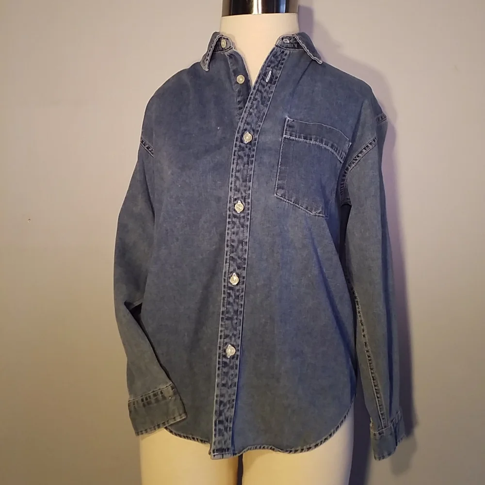 GAP DENIM SHIRT Long Sleeve Button Classic Blue Heavy weight Size XL (12)
